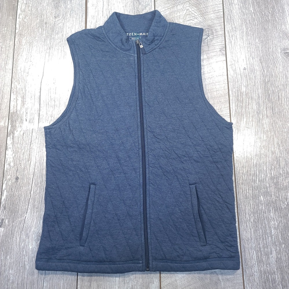 Mizzen Main Vest Men Medium Navy Blue Quilted Performance Full Zip Golf Mock